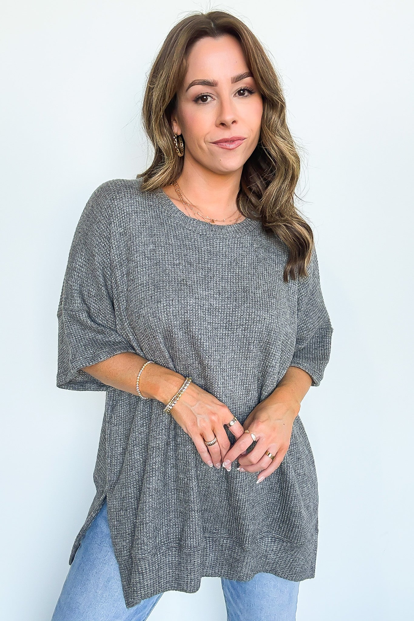 Waffle Knit Oversized Top