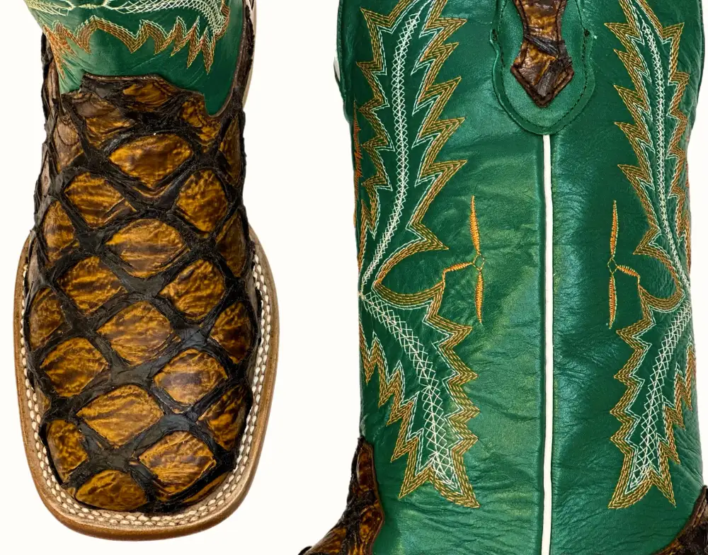 Men’s Honey Gold Pirarucu Leather Boots With Green Shaft