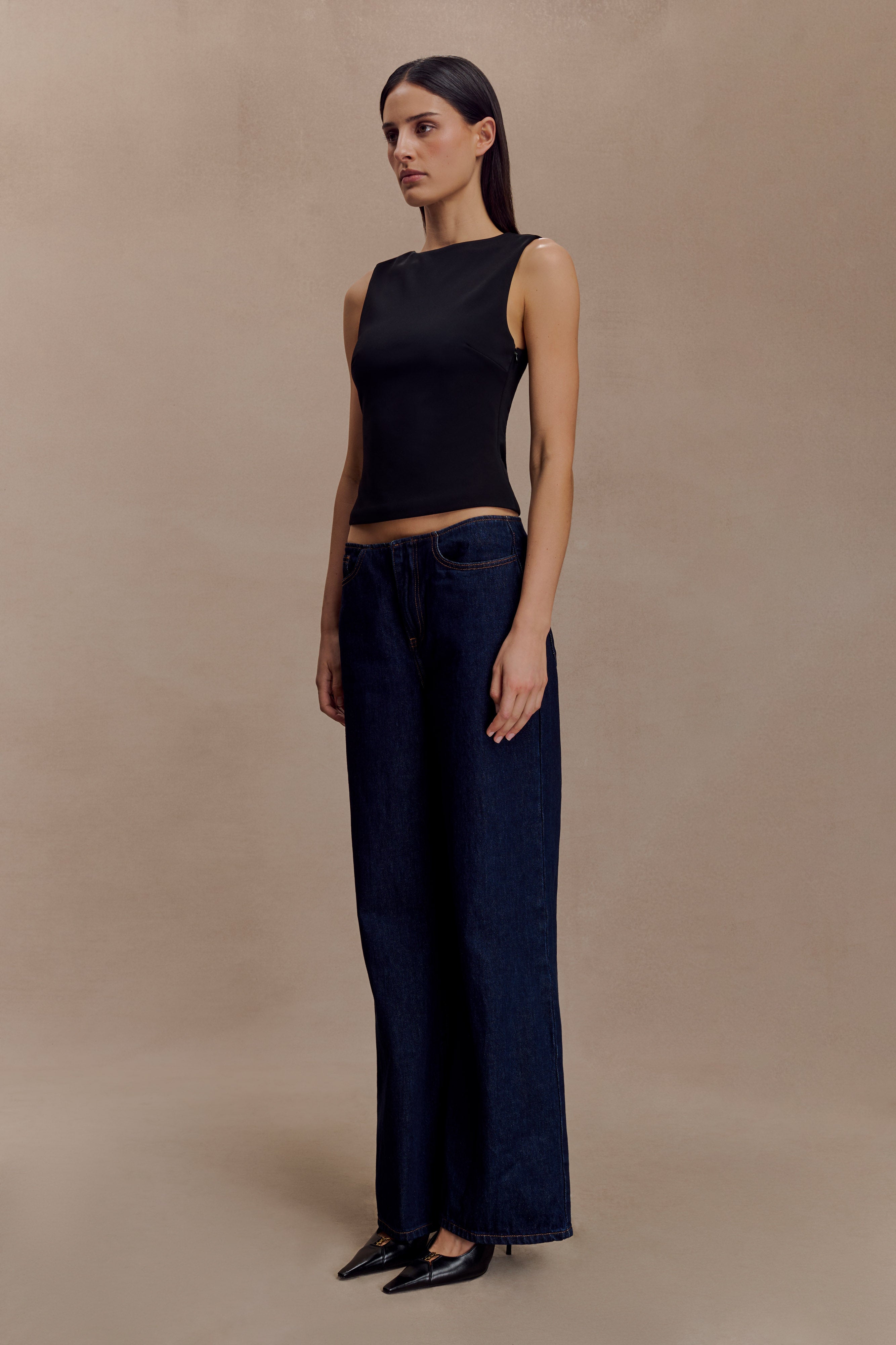 Black Open Back Scuba Crepe Top