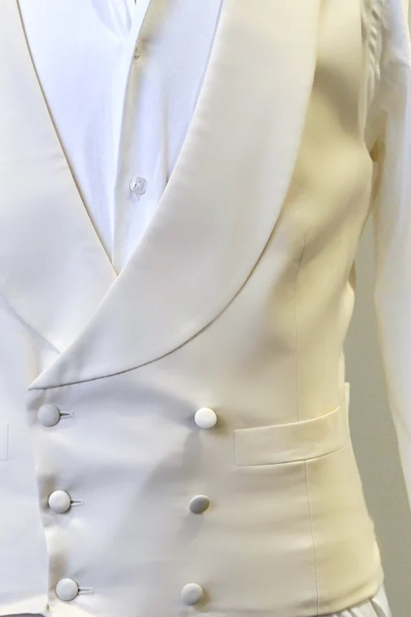 Men's Ivory Double-Breasted Shawl Collar Vest