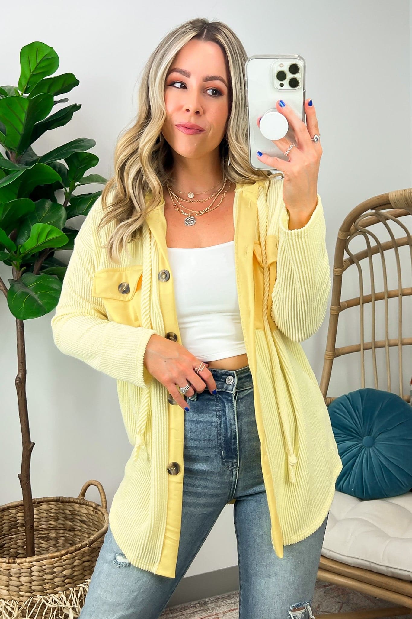 Saturday Satisfaction Ribbed Hooded Shacket