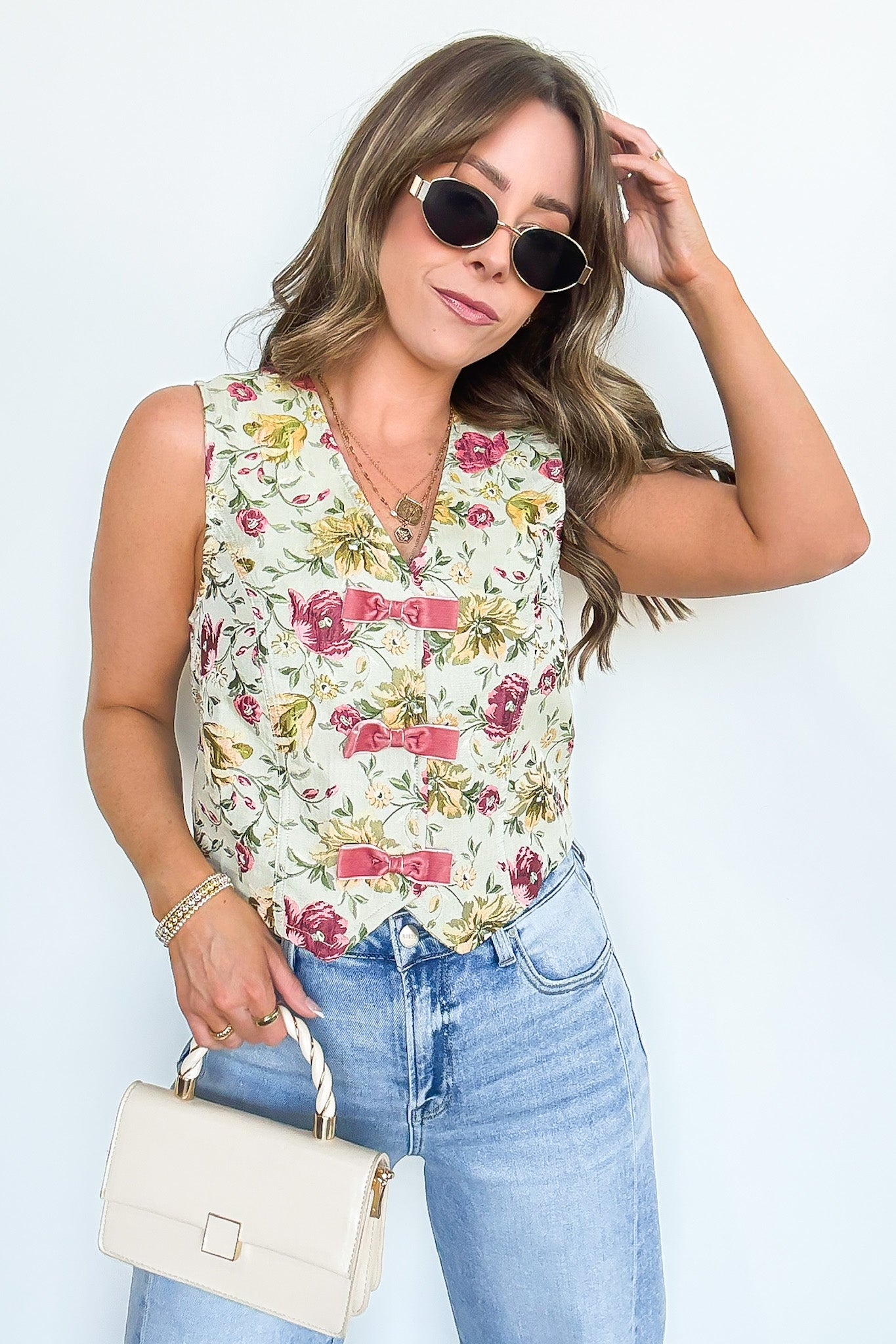 Garden Floral Jacquard Bow Vest