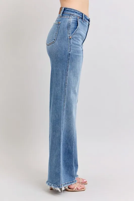Blue Full Size Raw Hem Wide Leg Jeans Plus Size
