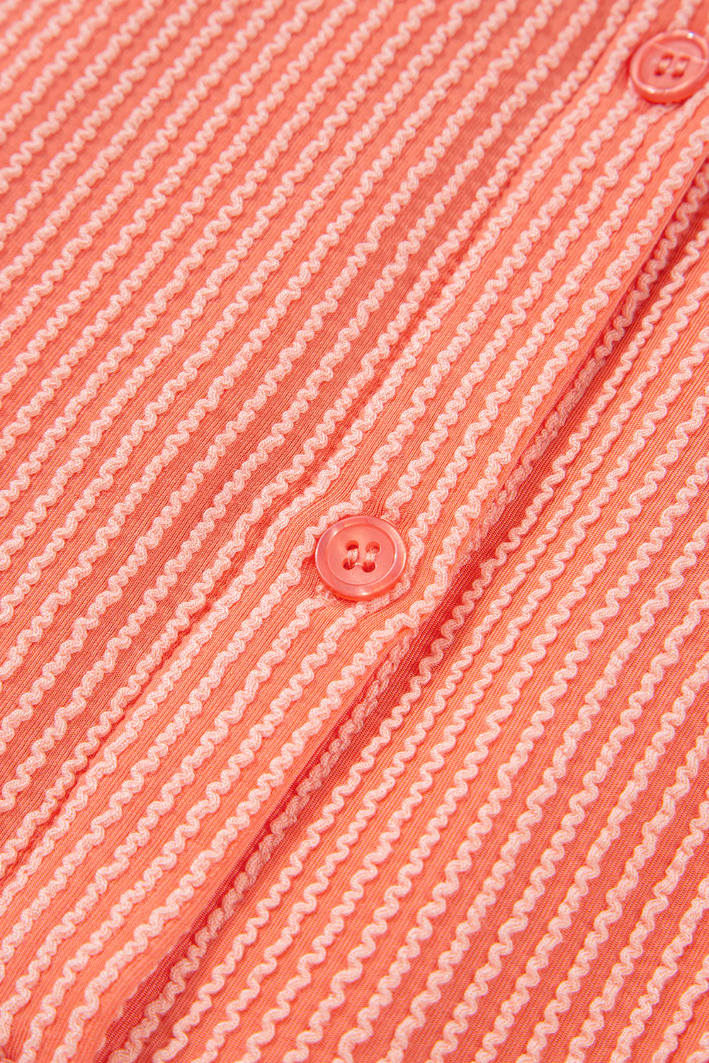 Grapefruit Orange Corded Half Sleeve Button Up High Low Hem Loose Shirt