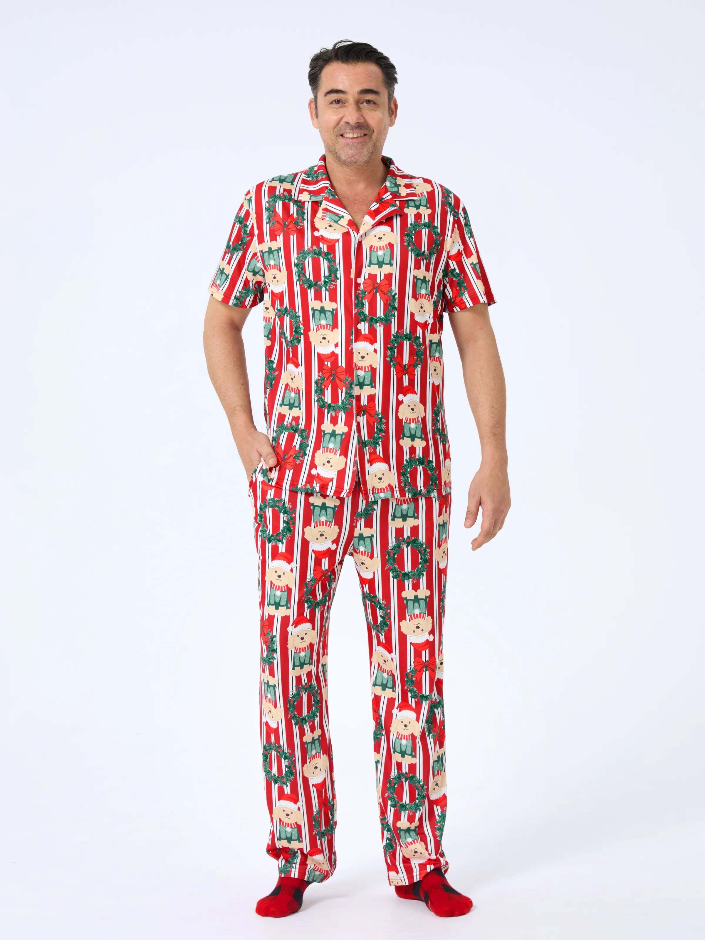 Christmas Matching Family Pajamas Set Christmas Doggy Print Red PJS Red