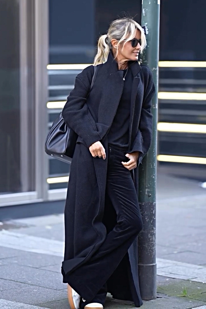Solid color lapel casual long coat