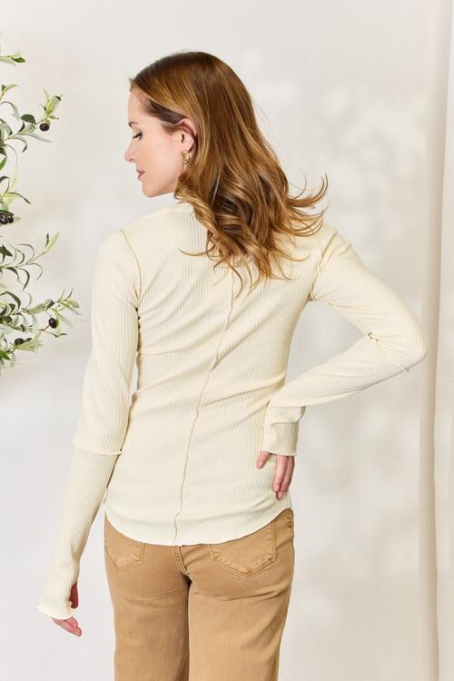 Full Size Ribbed Round Neck Long Sleeve Top