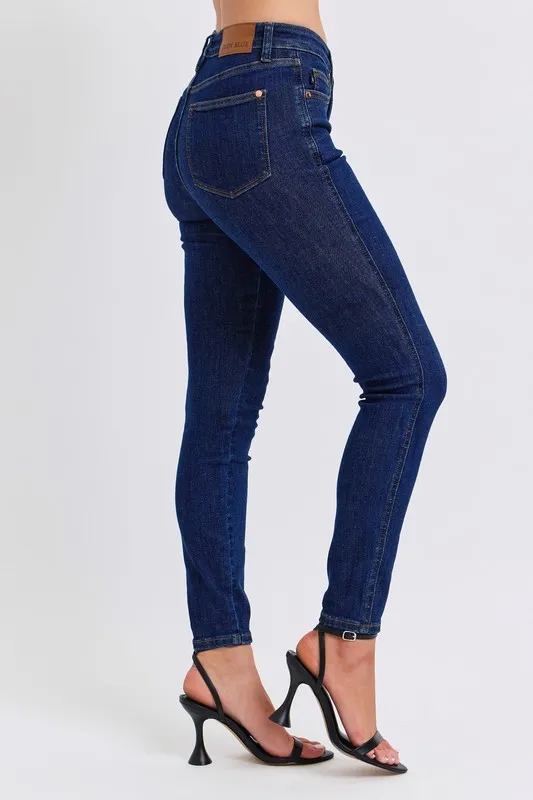 Blue Full Size Midi Rise Tummy Control Classic Skinny Jeans Plus Size