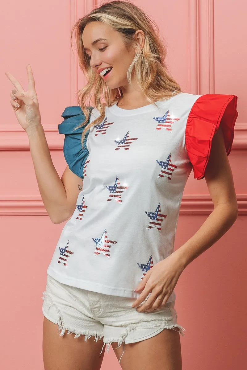 American Flag Sequin Stars Top