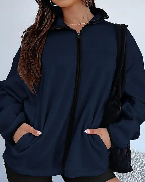Women's Zip Up Baggy Basic Fleece Jacket