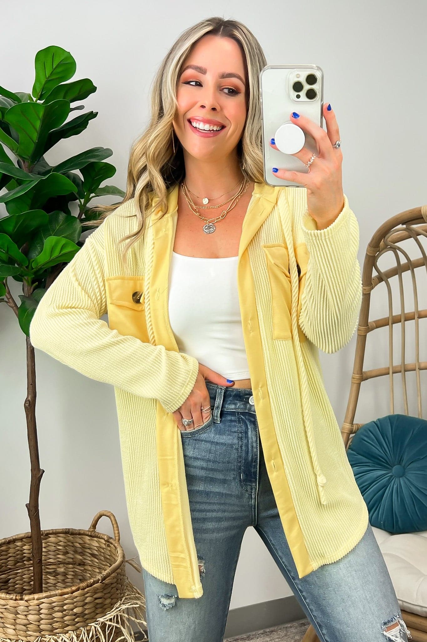 Saturday Satisfaction Ribbed Hooded Shacket