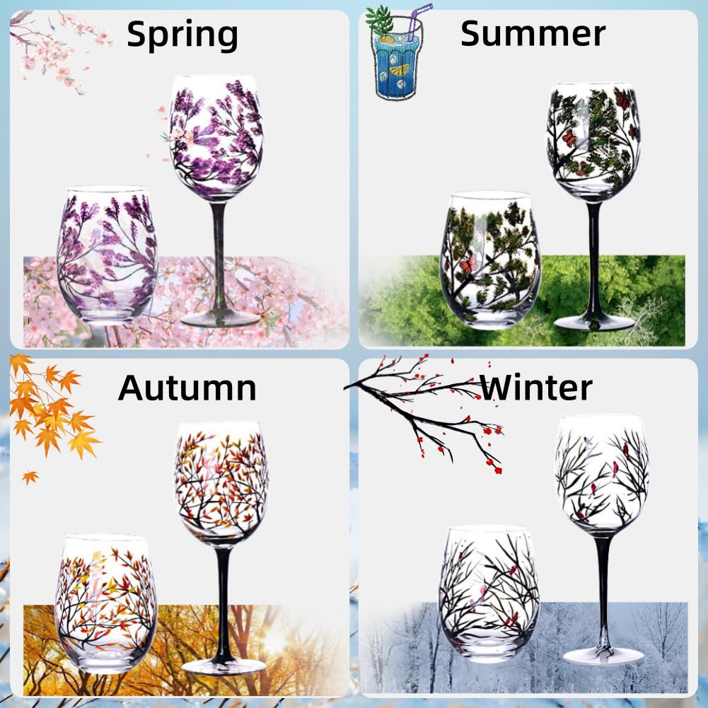 Hand Painted Art - Four Seasons Tree Wine Glasses