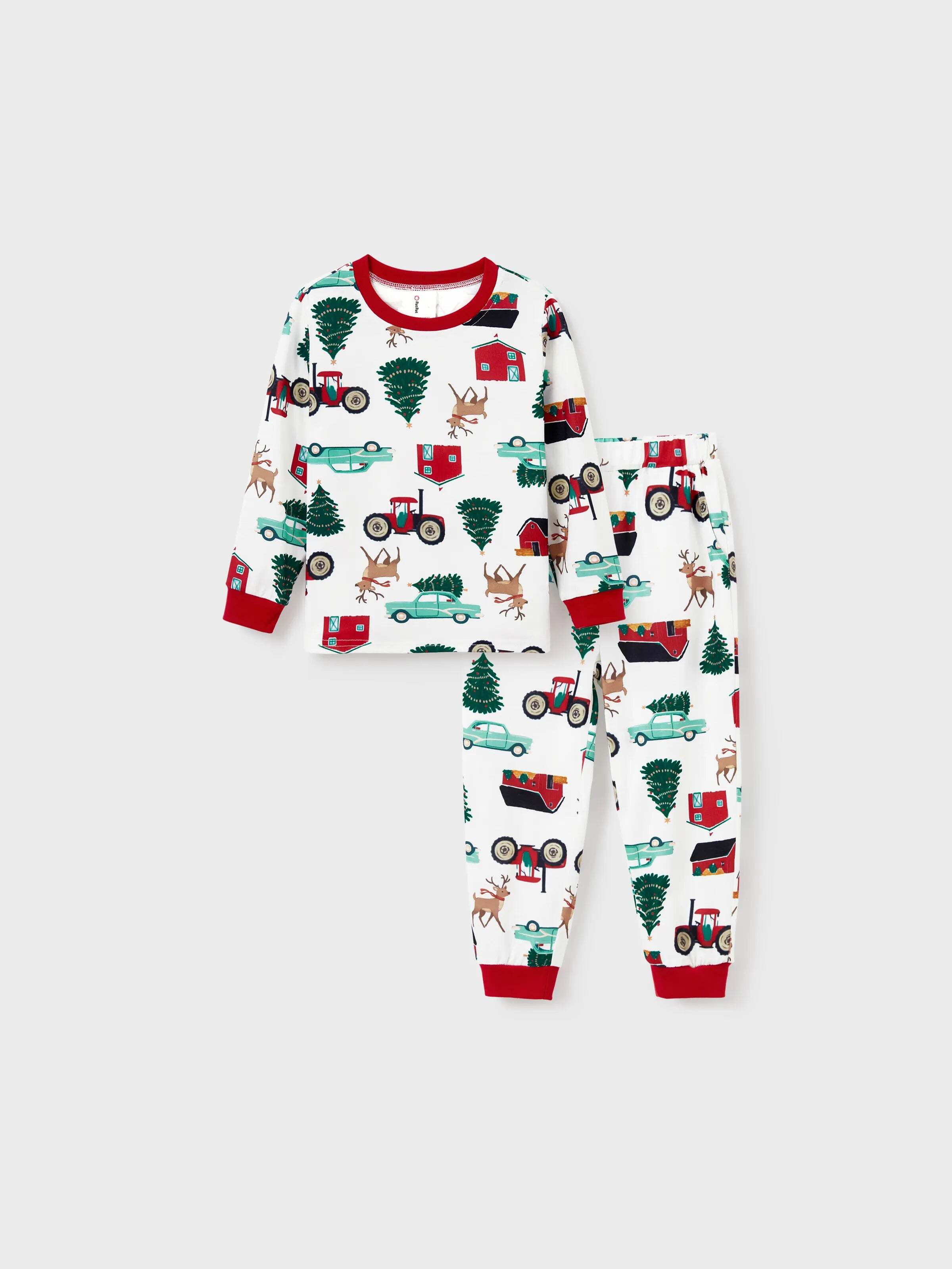 Christmas Matching Family Pajamas Set Reindeer and Car Print PJS with Christmas Socks Red