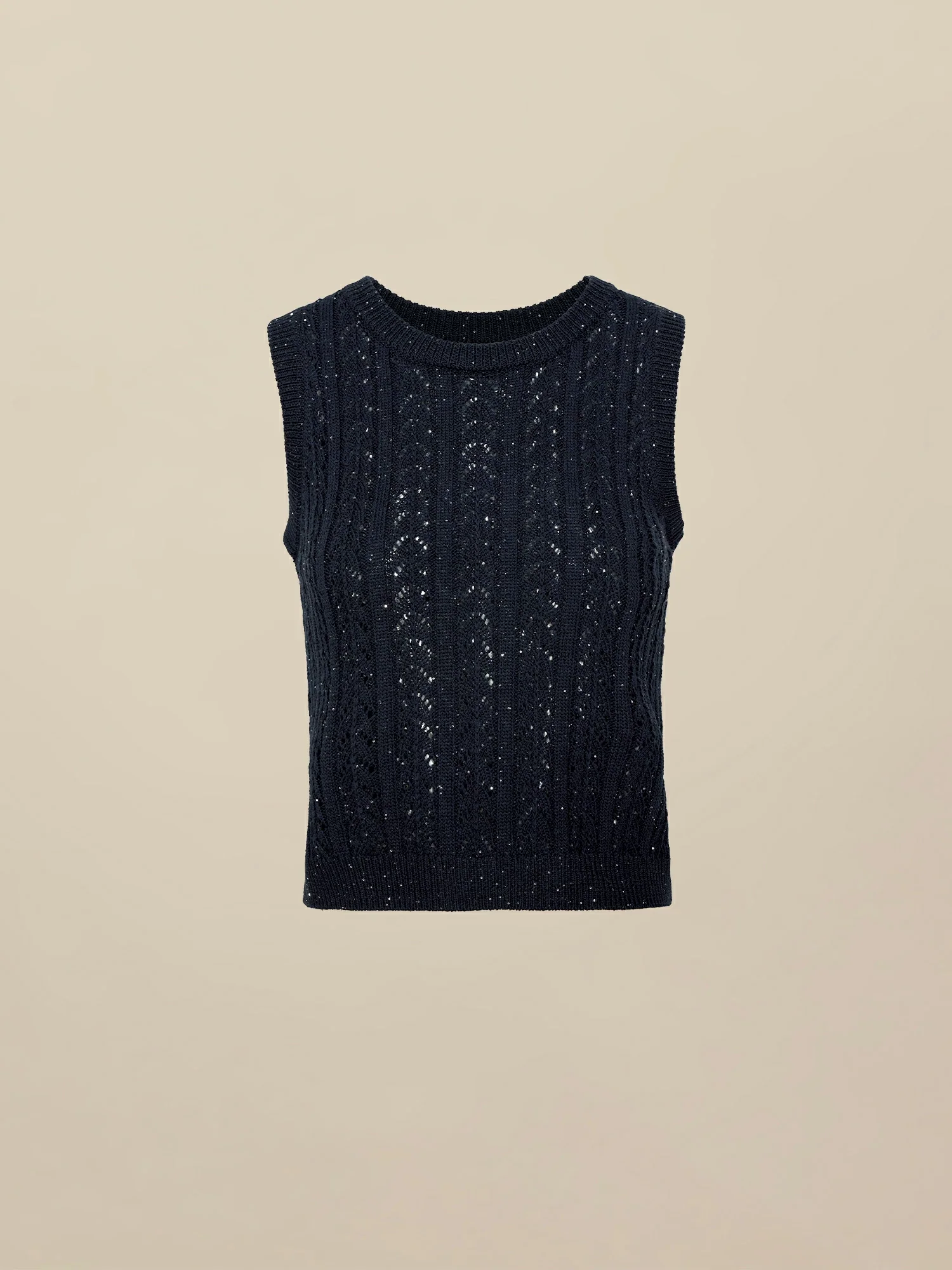 Lyocell Sleeveless Openwork Sequin Knitted Vest