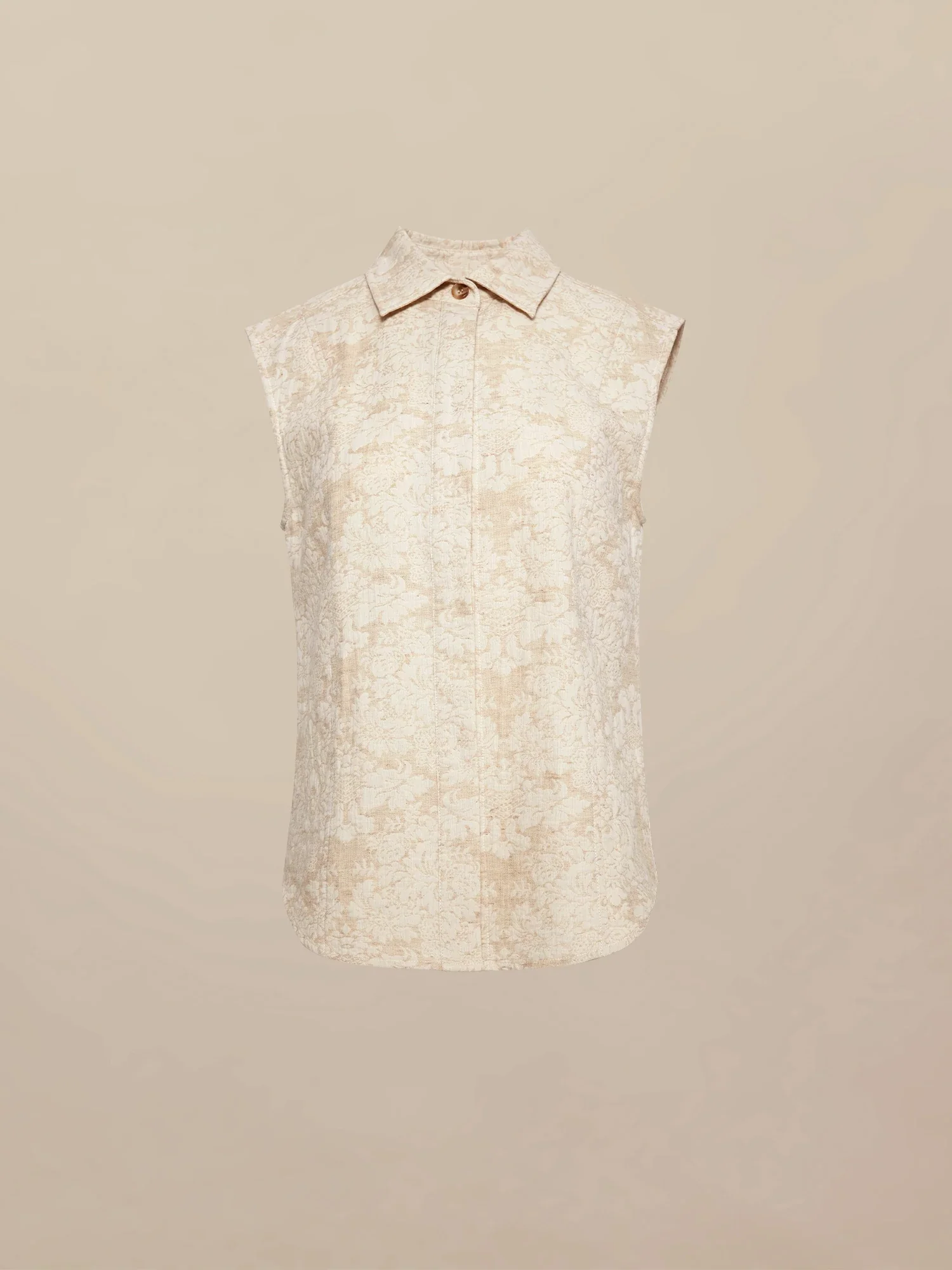 Cotton & Linen Lapel Sleeveless Jacquard Shirt