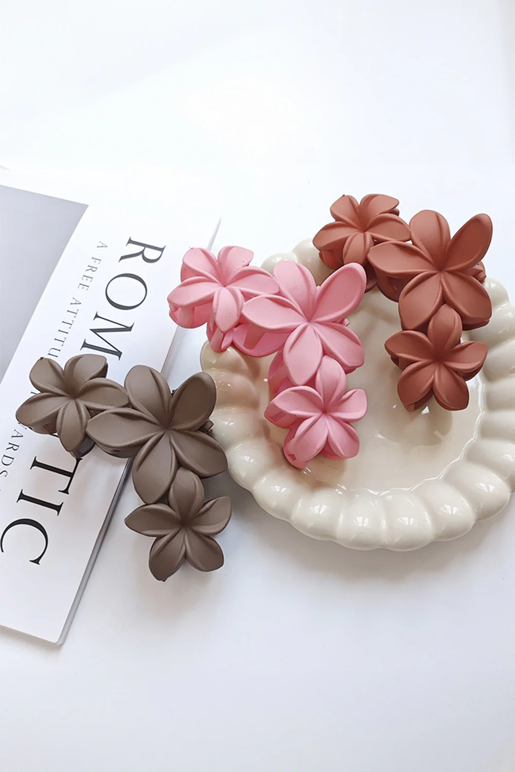 Pink 3D Flower Plastic Resin Hair Claw