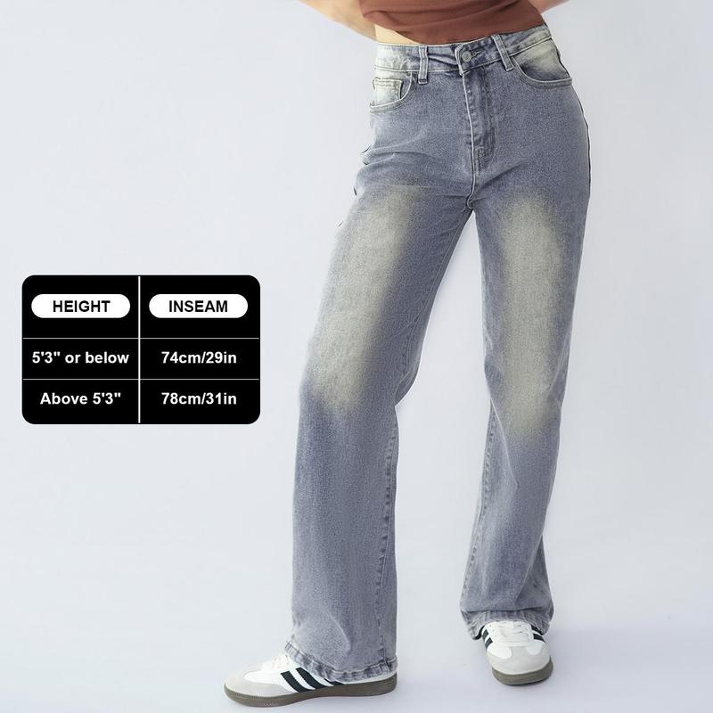 Casual Mid-Rise Denim Multi-Pocket Wide Leg Jeans