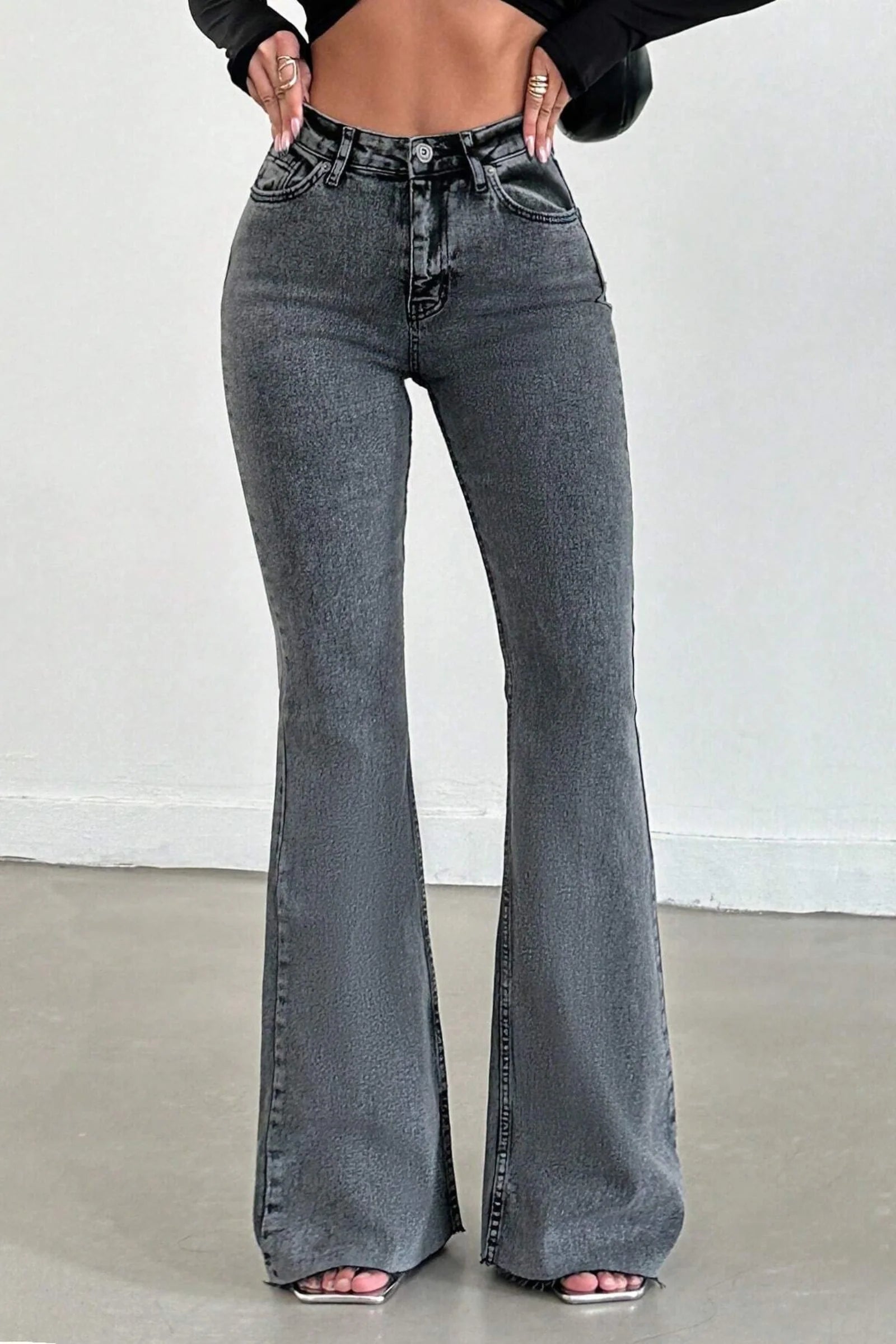 Neutral Grey Bootleg High Rise Jeans