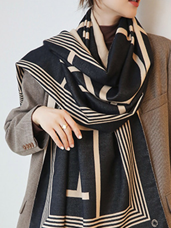 Vintage Keep Warm Striped Tasseled Shawl&Scarf