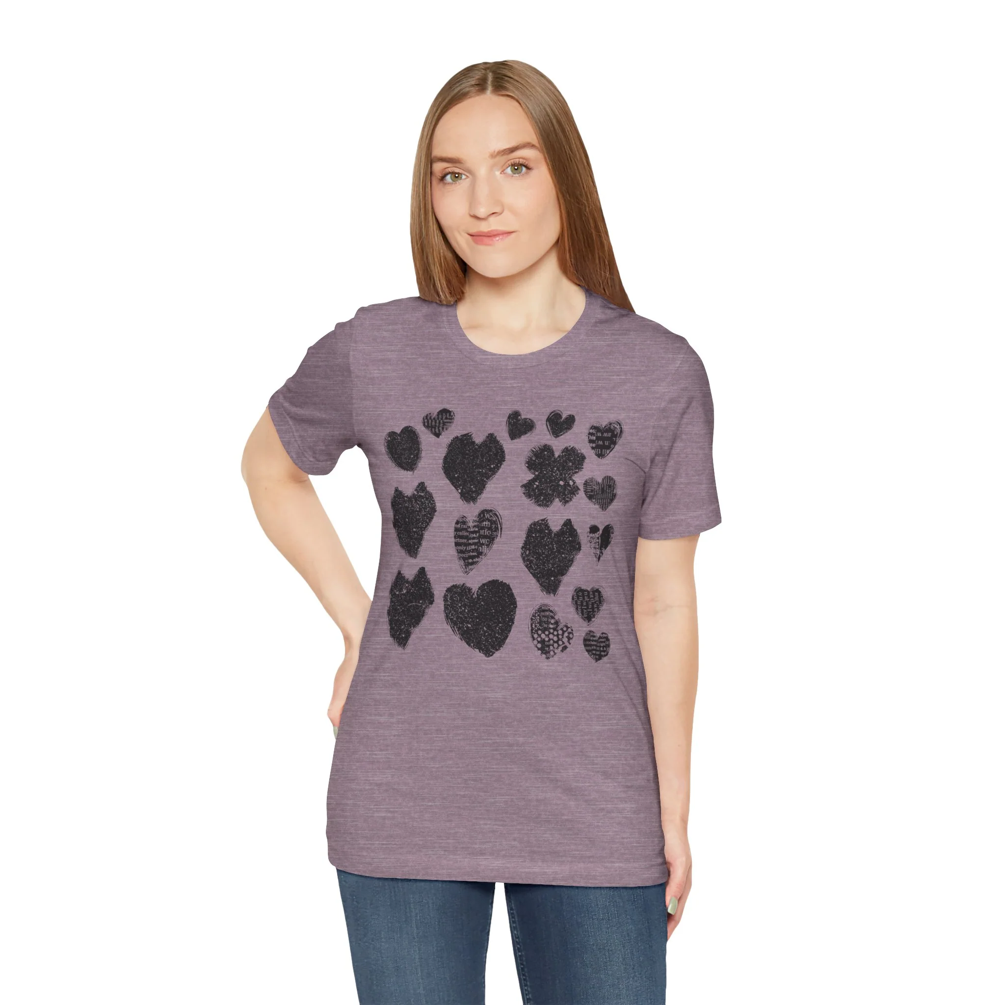 Black Grunge Hearts Unisex Jersey Short Sleeve Tee