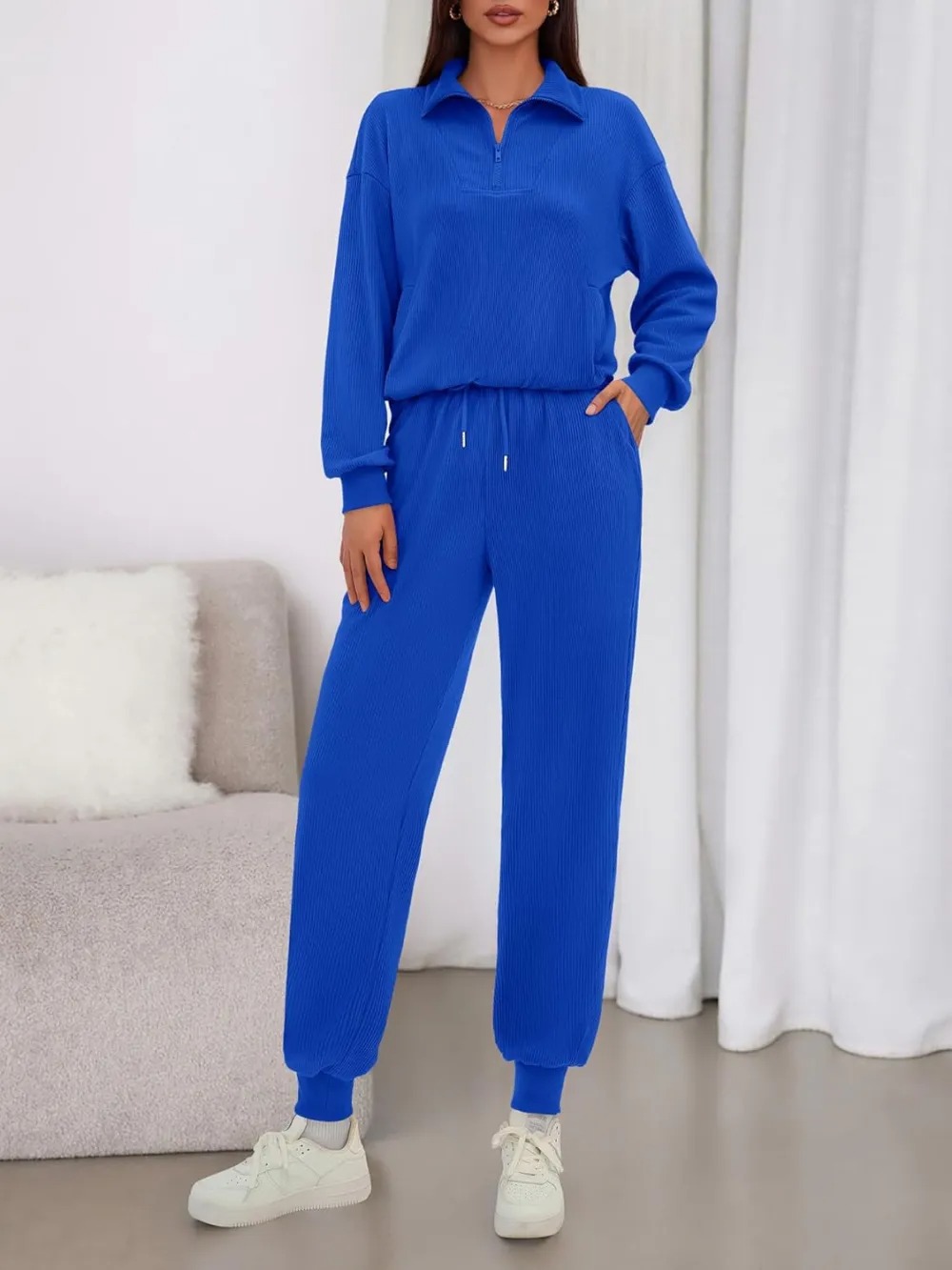 Women's Long Sleeve Half Zip Sweatshirt Sweatpants Lounge Set Sweatsuits with Pockets