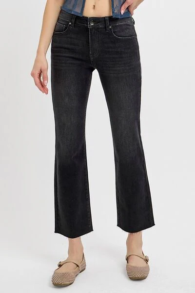 Tummy Control Mid Rise Crop Straight Jeans