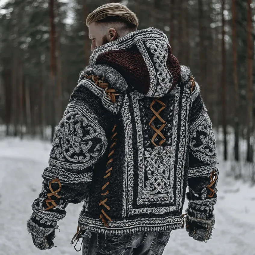 Men's Viking Celtic Knot Contrast Cozy Hooded Sweater