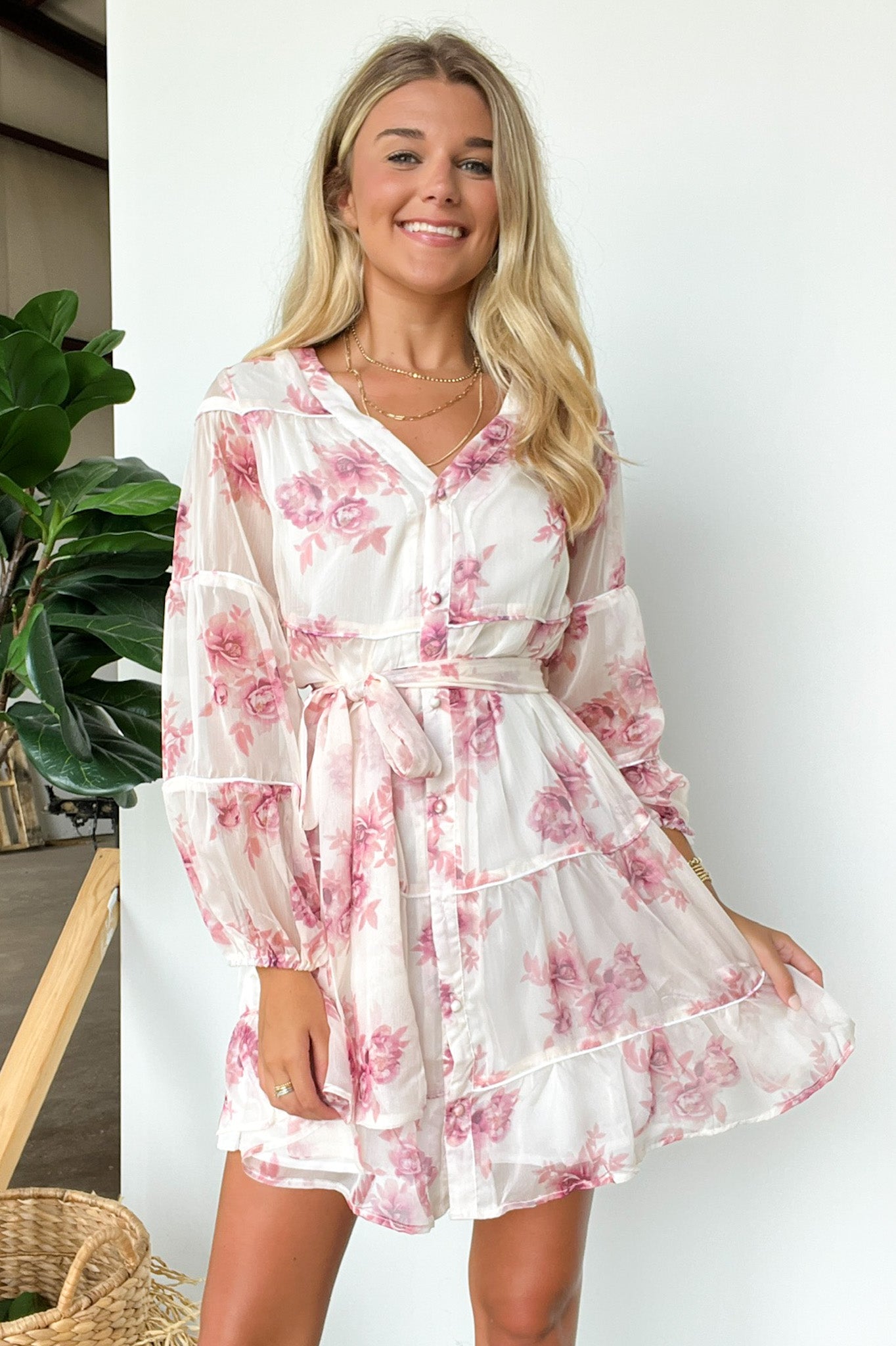 Long Sleeve Floral Button Up Dress