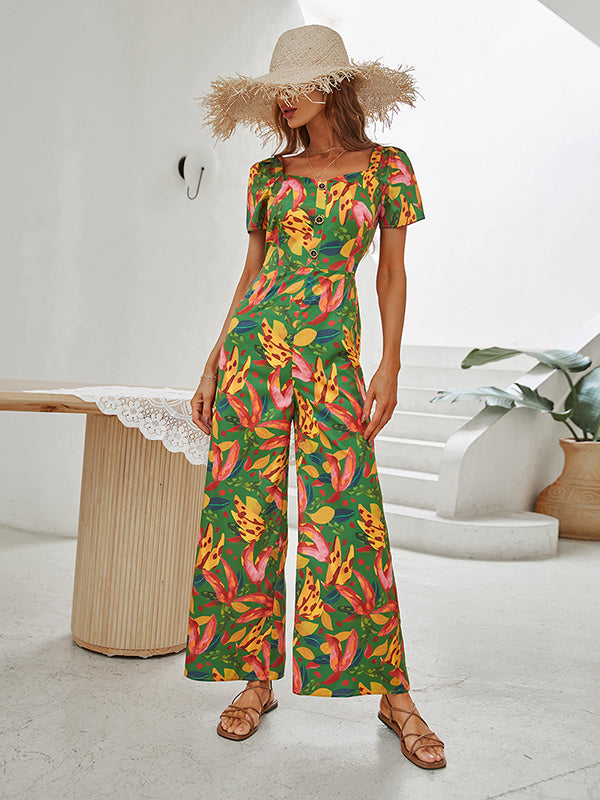 Fashion Square Neck Floral Jumpsuit
