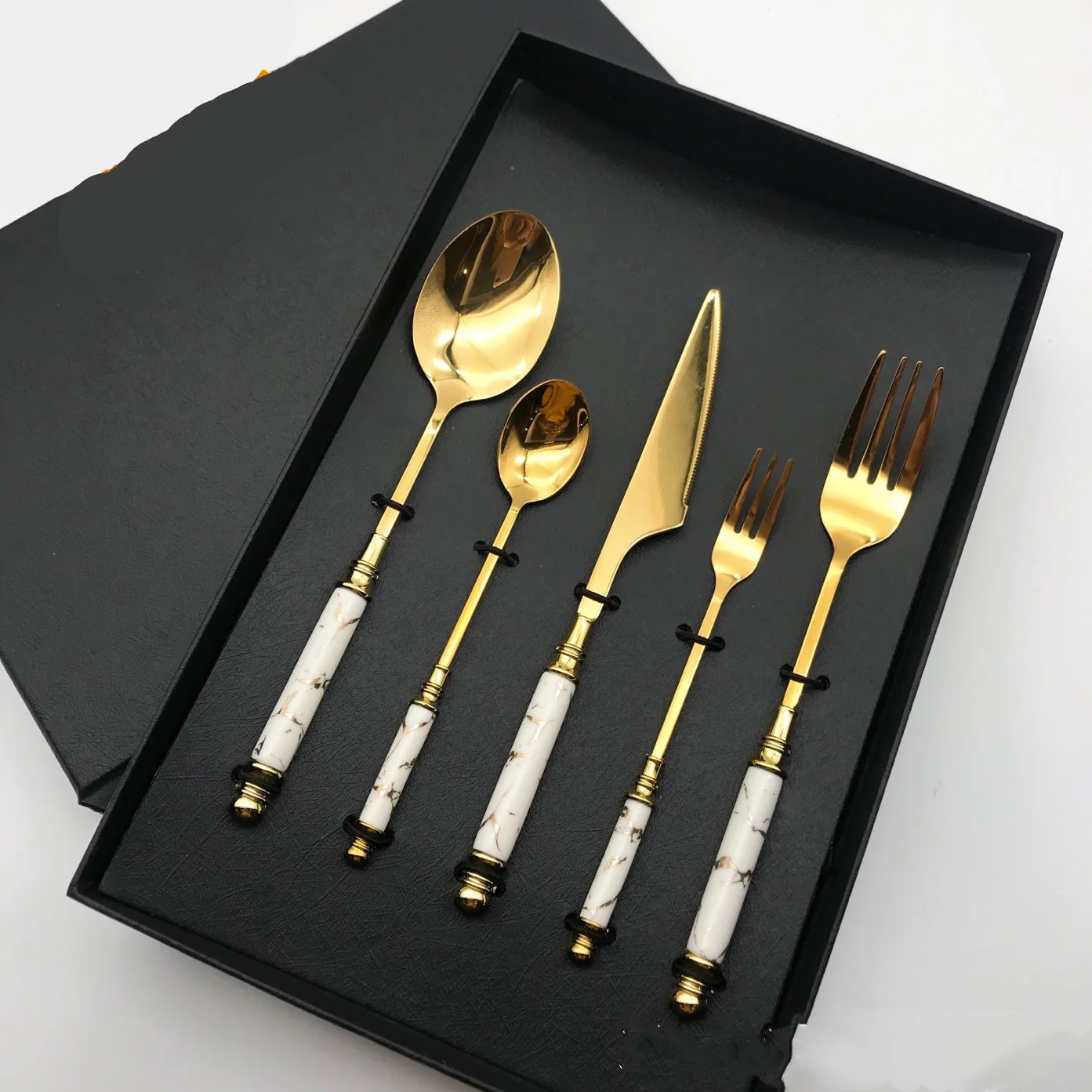 Gold Stainless & Green Ceramic Flatware