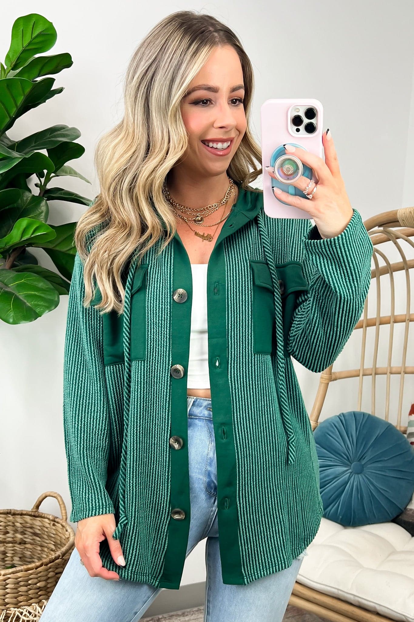 Saturday Satisfaction Ribbed Hooded Shacket