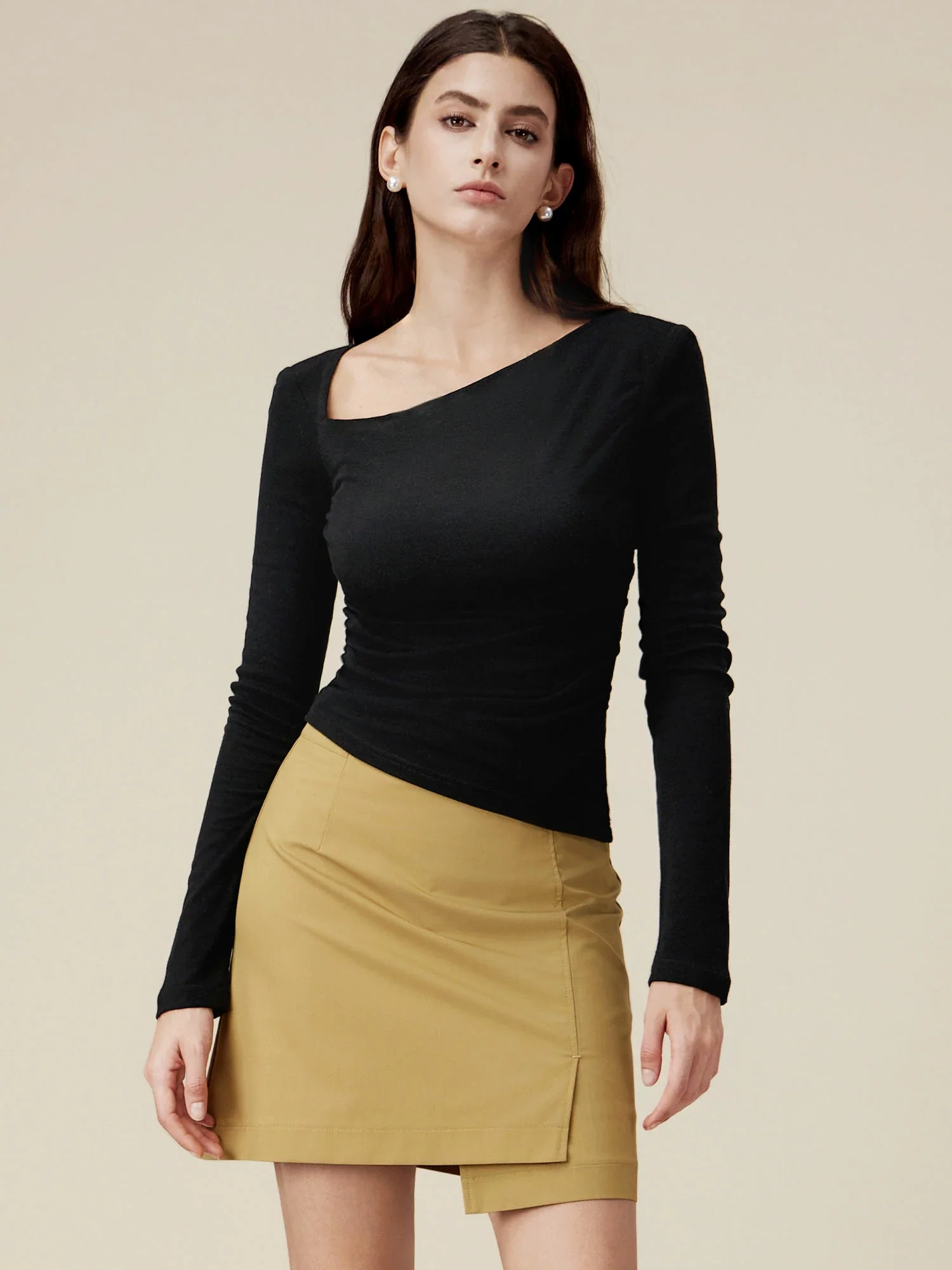 Irregular Neck Slanted Shoulder T-Shirt