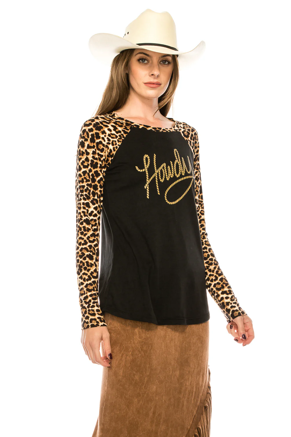 HOWDY LEOPARD SLEEVE RAGLAN SHIRT