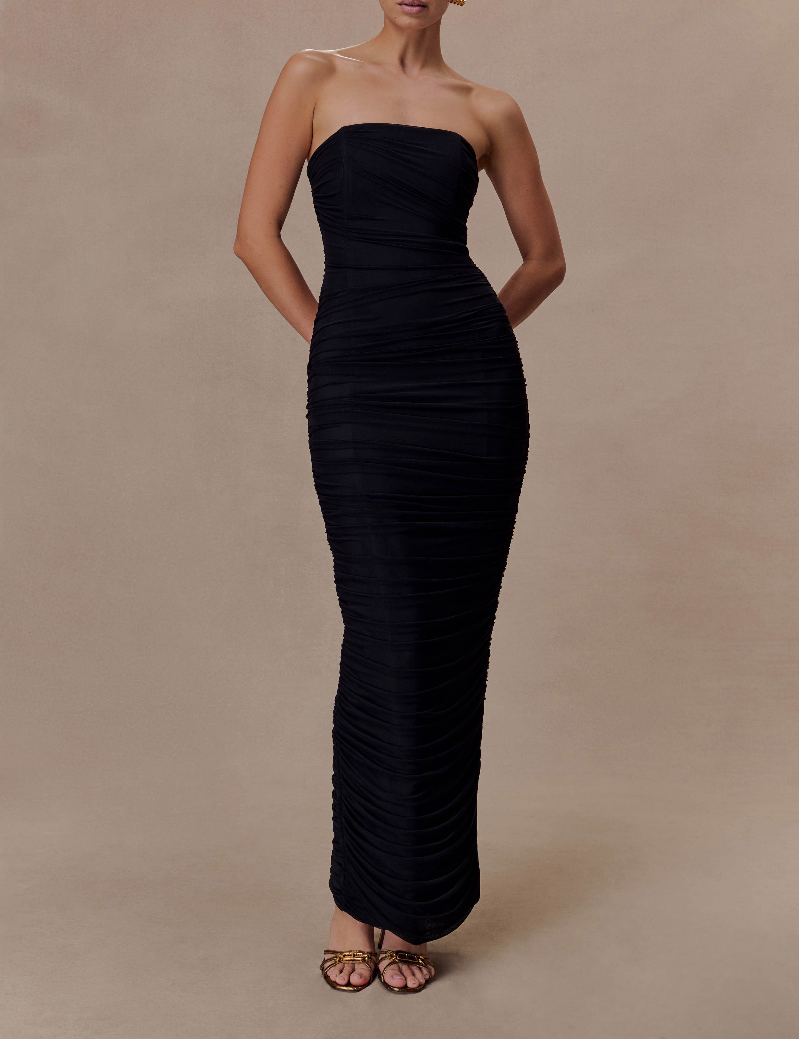 Black Strapless Mesh Maxi Dress