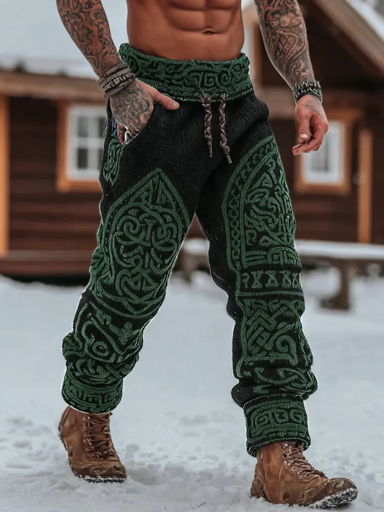 Men's Viking Tribal Celtic Geometry Pattern Art Cozy Knit Pants