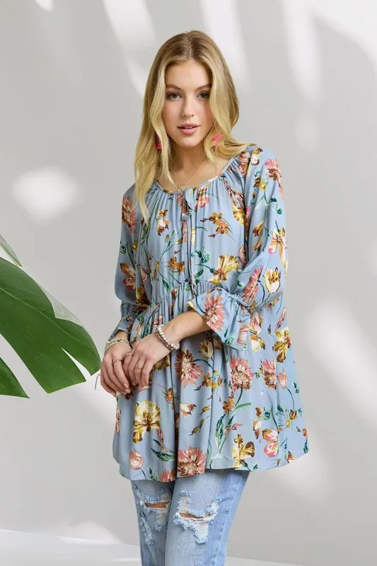 Floral Peasant Tunic Top