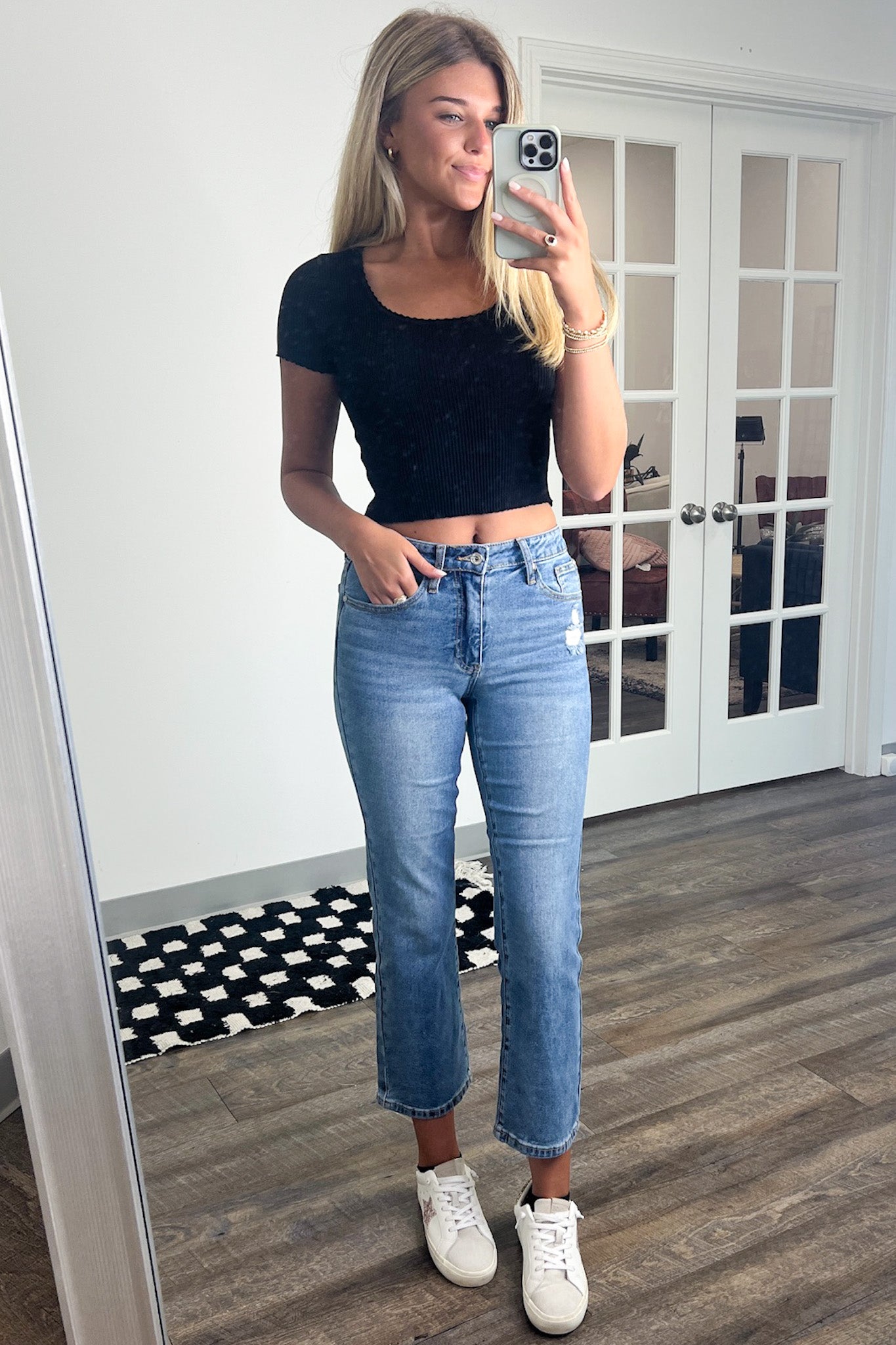 Mid Rise Slim Straight Jeans