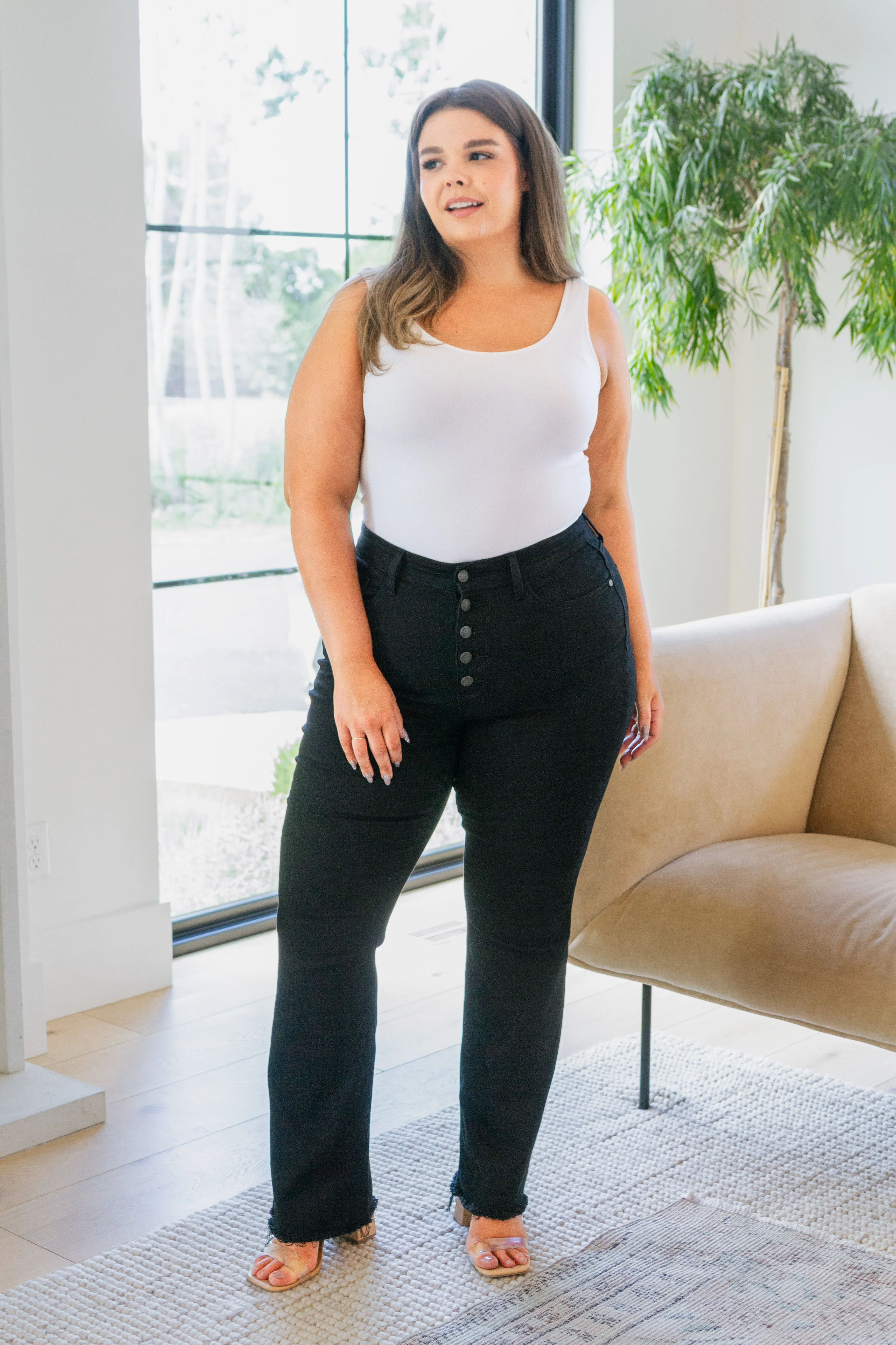 Blue Harriet High Rise Button Fly Bootcut Jeans in Black