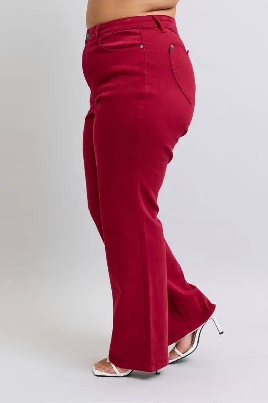 Blue Full Size High Waist Heart Shaped Back Pockets 90's Straight Jeans Plus Size