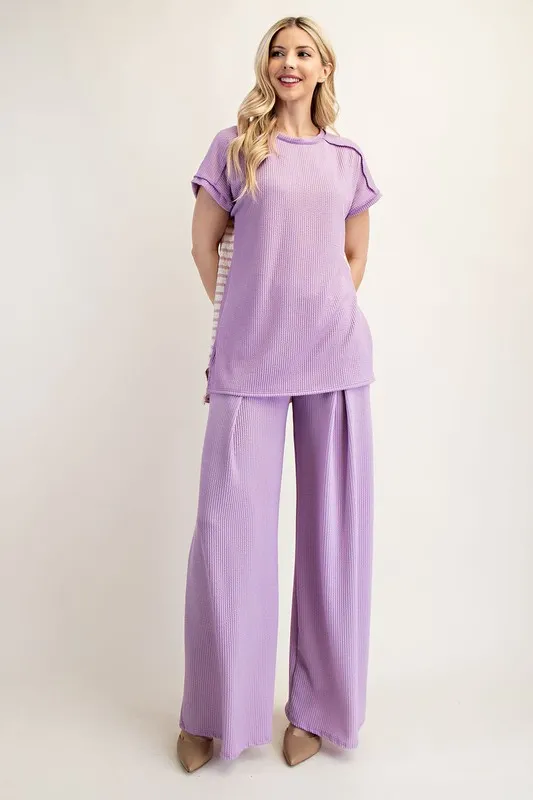 Celeste Full Size Ribbed and Stripe Top with Cuff Sleeves Plus Size