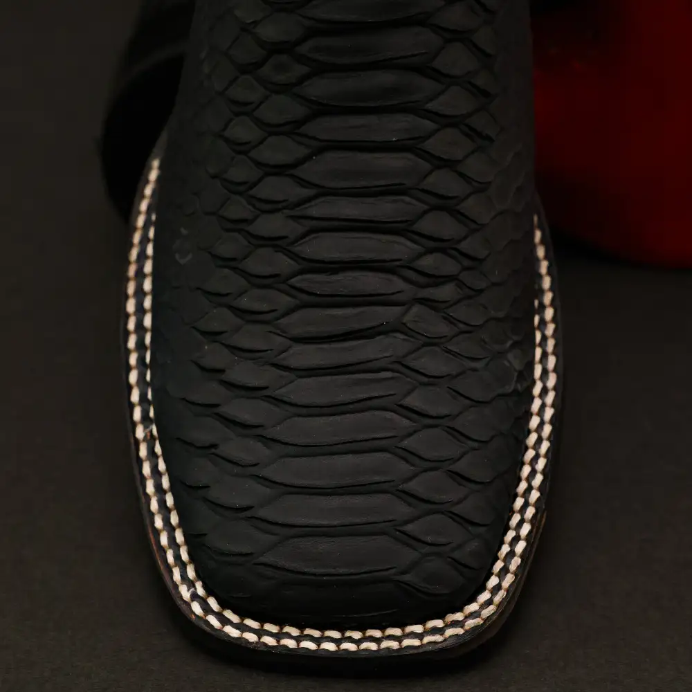 “Royal Flush” Matte Black Python Leather Boots - Square Toe