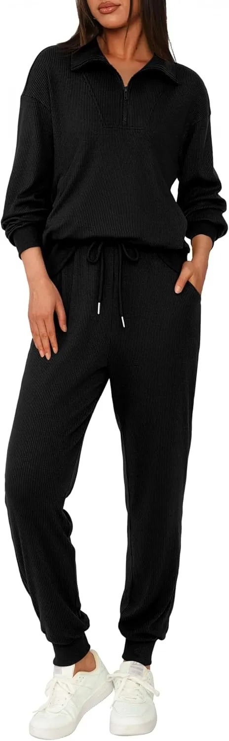 Women's Long Sleeve Half Zip Sweatshirt Sweatpants Lounge Set Sweatsuits with Pockets