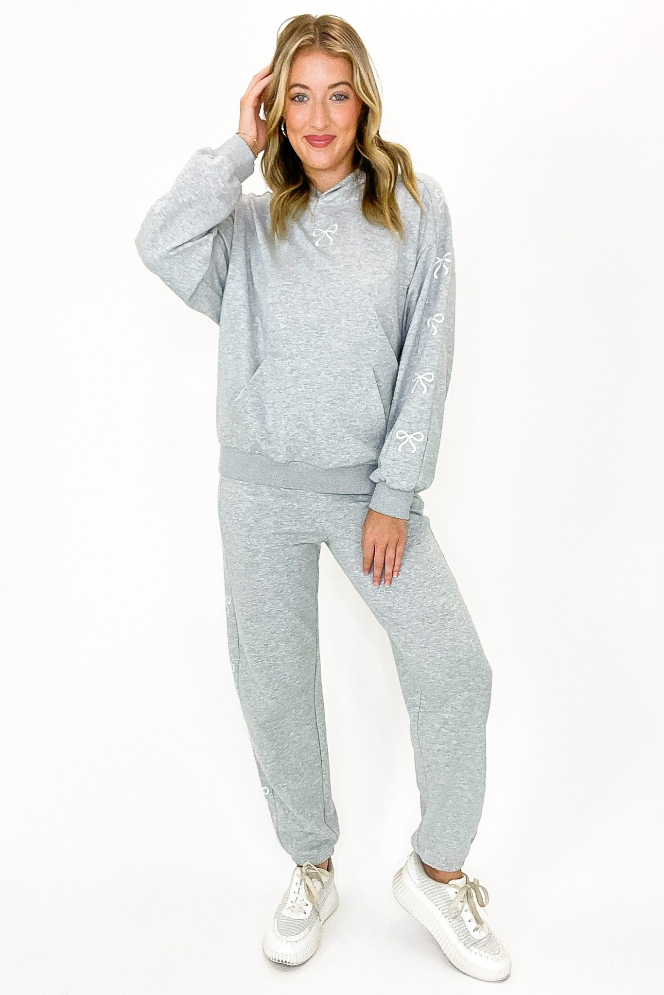 Comfort Bow Embroidered Hooded Sweatshirt and Jogger Set