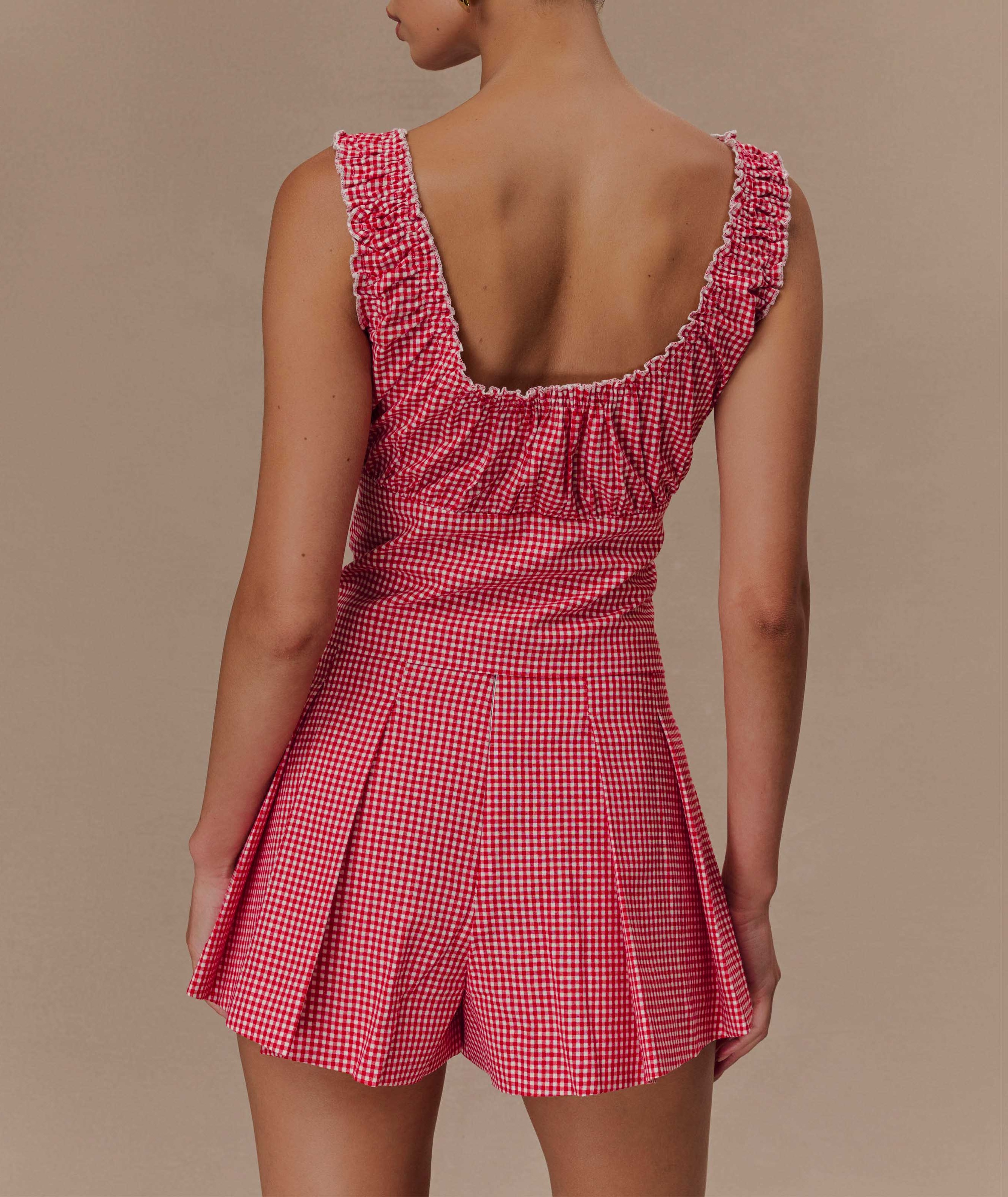 Gingham Sleeveless Ruched Top