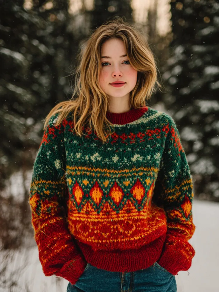 Women's Christmas Fair Isle Vintage Jacquard Knit Sweater