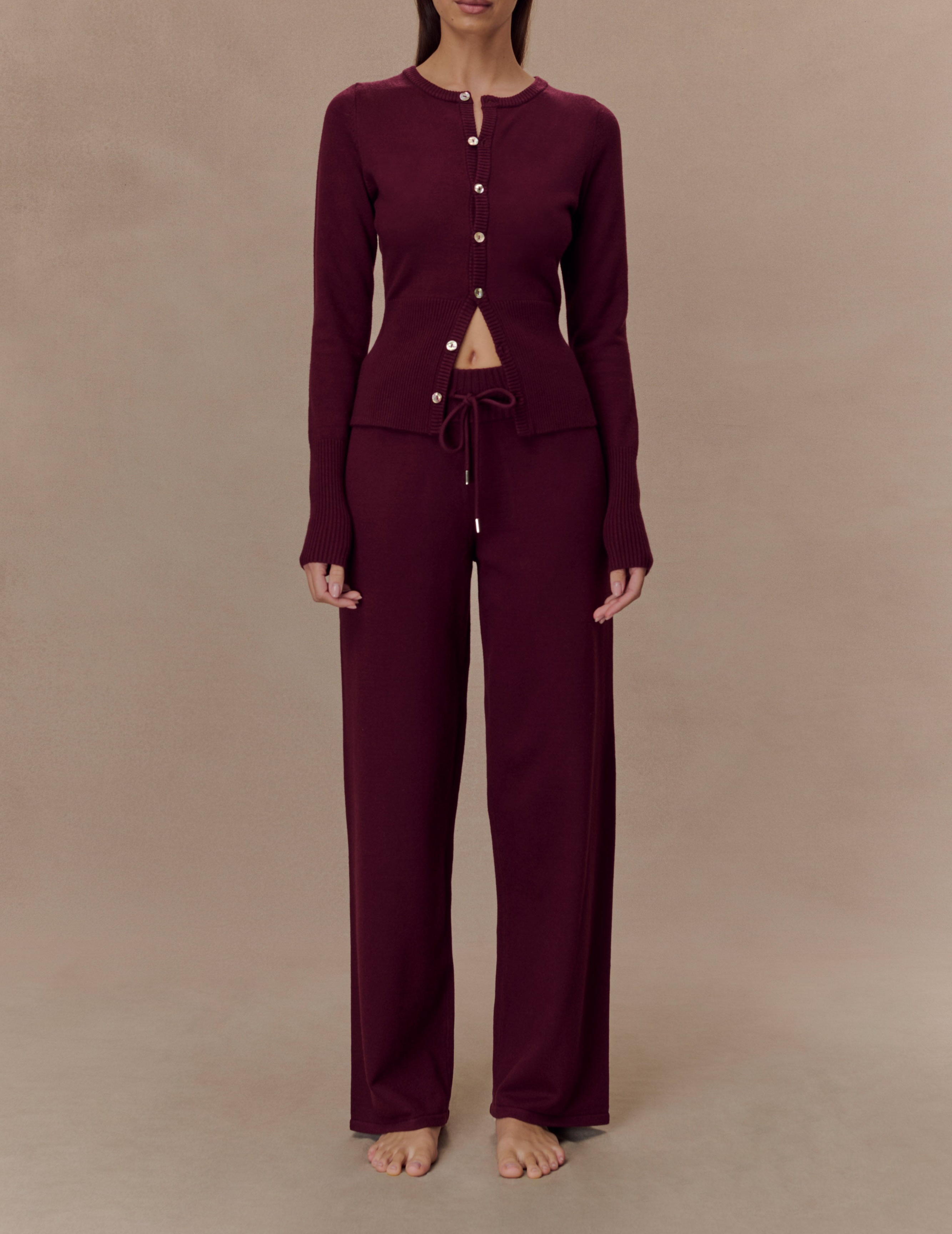 Merlot Knit Wide Leg Pants