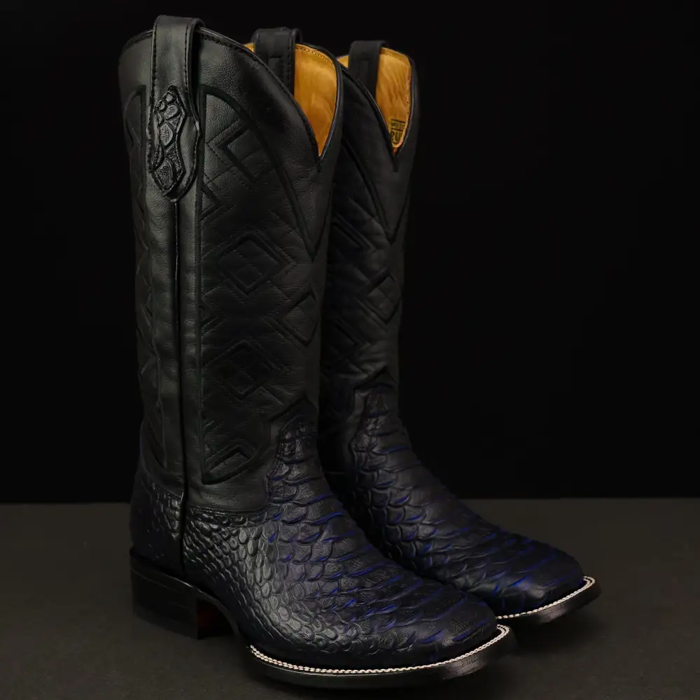 Royal Blue Anaconda Leather Boots - Square Toe