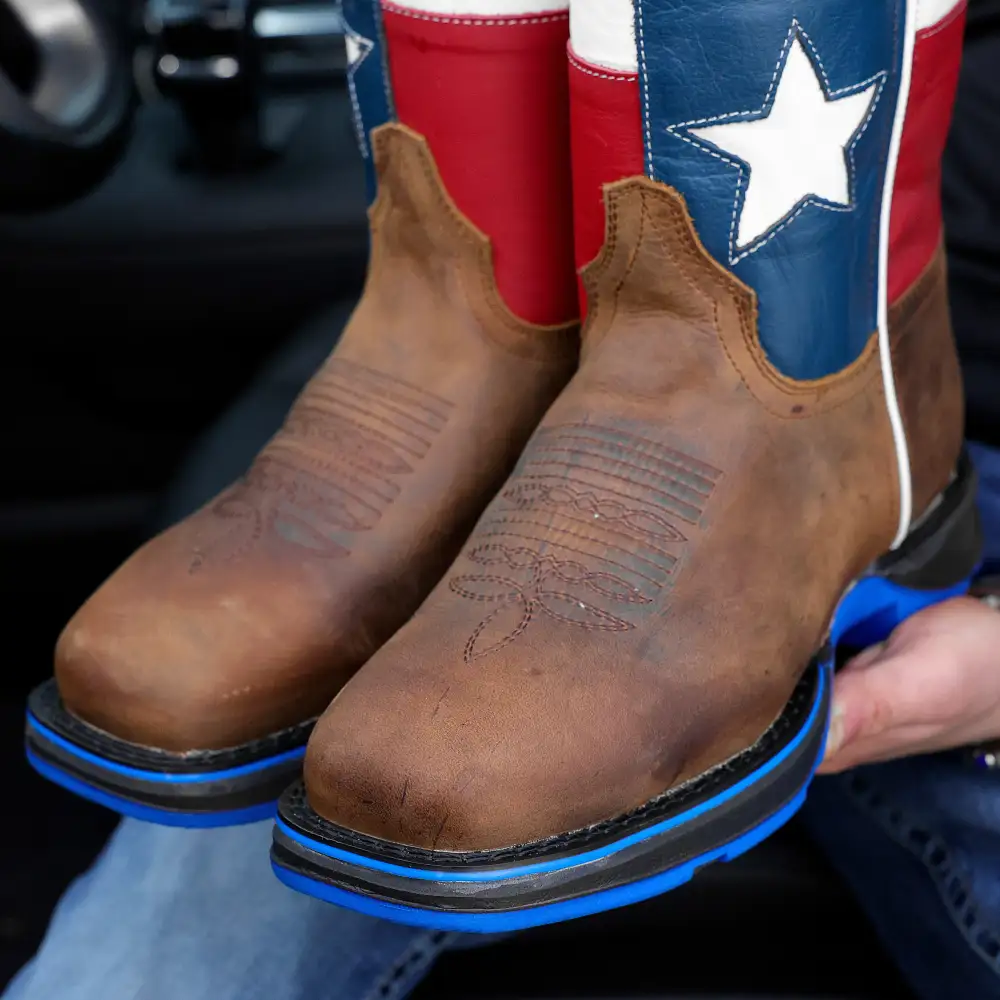 Distressed Brown “Whisky TEXAS Flag Leather Work Boots - Composite Toe