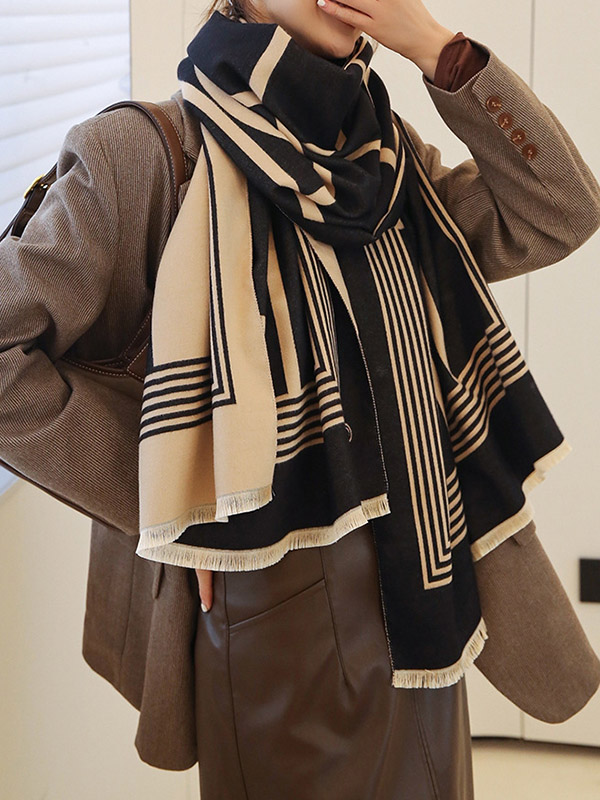 Vintage Keep Warm Striped Tasseled Shawl&Scarf
