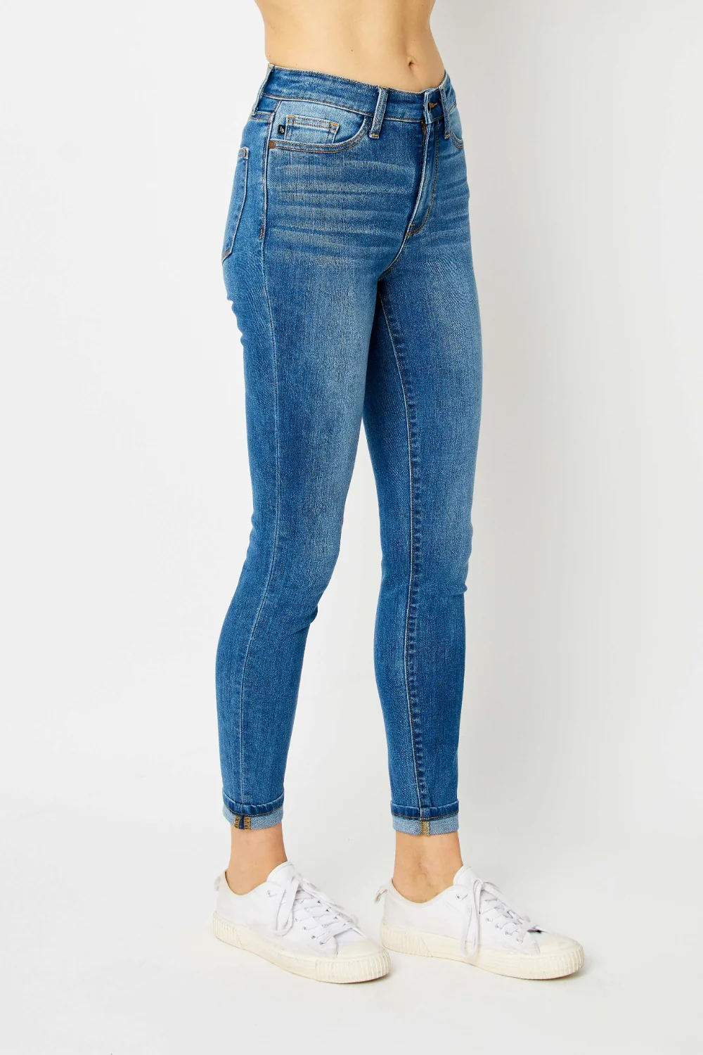 Blue Full Size Cuffed Hem Skinny Jeans